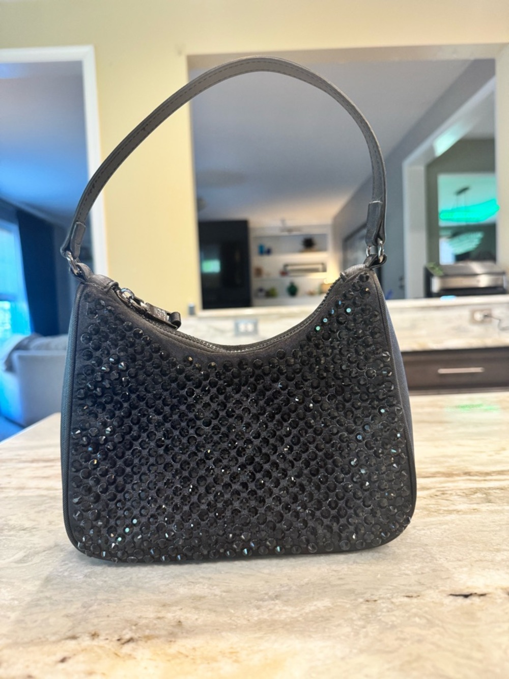 Steve Madden Black Crystal-Studded Mini Shoulder Bag